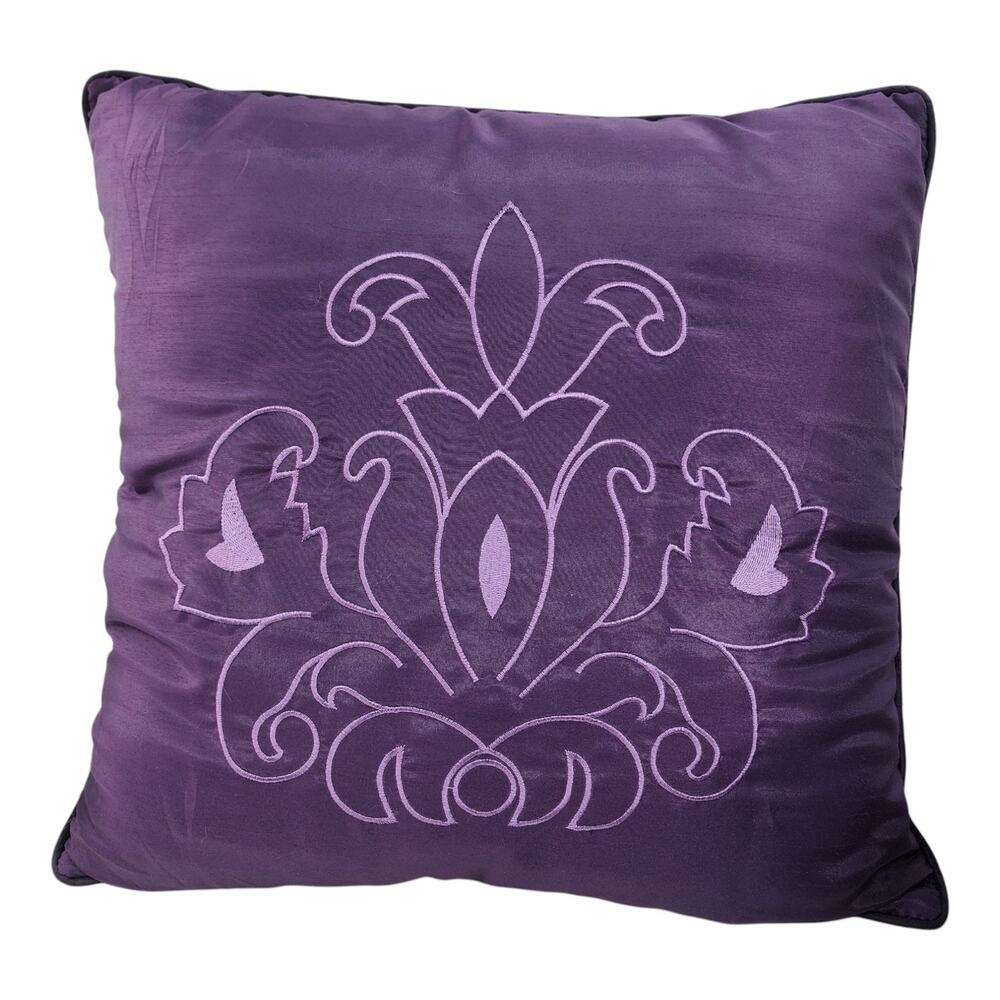 Set of 2 Purple Plum Decorative Bed Couch Pillow Square & Bolster Satin Jacquard - Picture 2 of 7